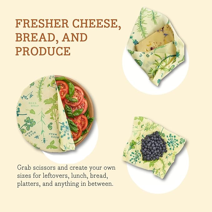 Bee's Wrap Vegan Beeswax Wraps for Food - Herb Garden Cut to Size 14x52" Wax Paper Roll - Made in USA Reusable Waxed Paper Bowl Covers, Organic Eco-Friendly Alternative to Aluminum Foil & Plastic Wrap