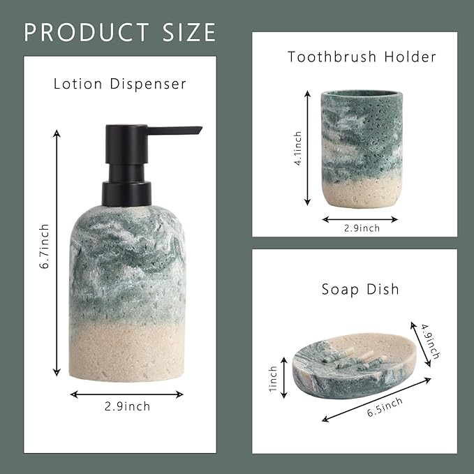 Bathroom Accessories Set, 3 Pcs Decorative Bathroom Essentials with Lotion Soap Dispenser, Toothbrush Holder, Soap Dish, Bathroom Sink Set for Home Bathroom Decor, Bathroom Accessory Housewarming Gift