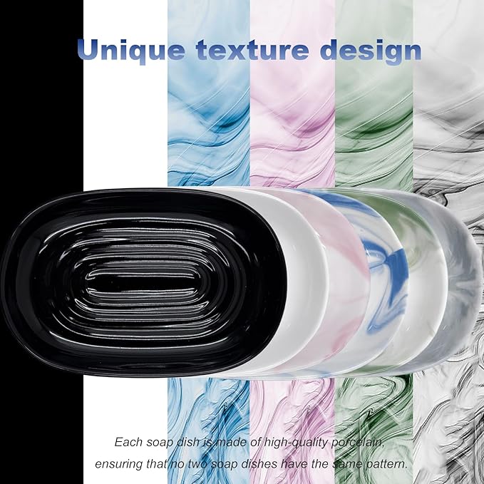 Soap Dish, Ceramic Soap Dish with Marble PatternShower, Soap Saver Tray for Bathroom, Kitchen Sink & Vanity, Multi-Use Holder for Jewelry, Rings, Keys (1 Pack, Black)