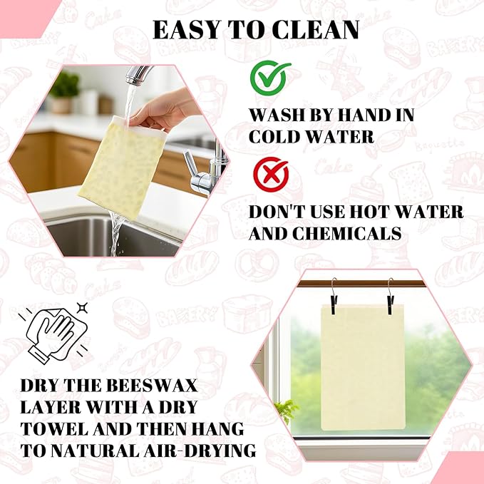 2 Pack Beeswax Bread Bags - 19x13 Inch Reusable Bread Storage Bags,Bees Wax Lined Bread Bags for Home Cooks fresh bread storage Easy Clean (Pink Floral)