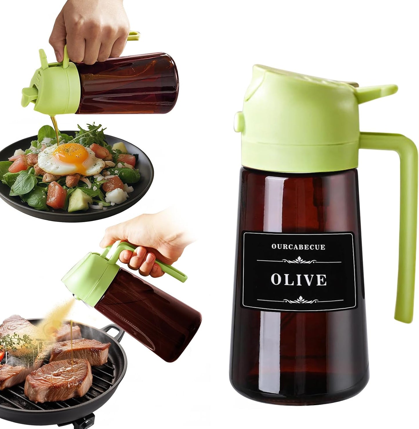 16oz Oil Dispenser Bottle for Kitchen - 2 in 1 Olive Oil Dispenser and Oil Sprayer - 470ml Olive Oil Bottle - Oil Sprayer for Cooking, Kitchen, Salad, Barbecue Black (Wine red with green lid)