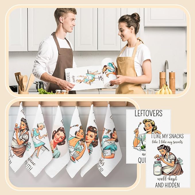 36 Count Reusable Cleaning Cloths Washable Cotton Kitchen Towels(Funny Style,Retro)