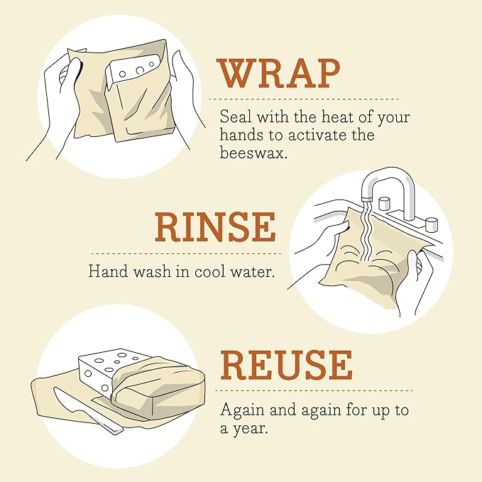 Bee's Wrap Beeswax Wraps for Food - Fresh Fruit 3 Pack (S, M, L) Made in USA Reusable & Organic Food Wraps, Sandwich Wrap & Bowl Covers - Eco-Friendly Alternative to Aluminum Foil & Plastic Wrap