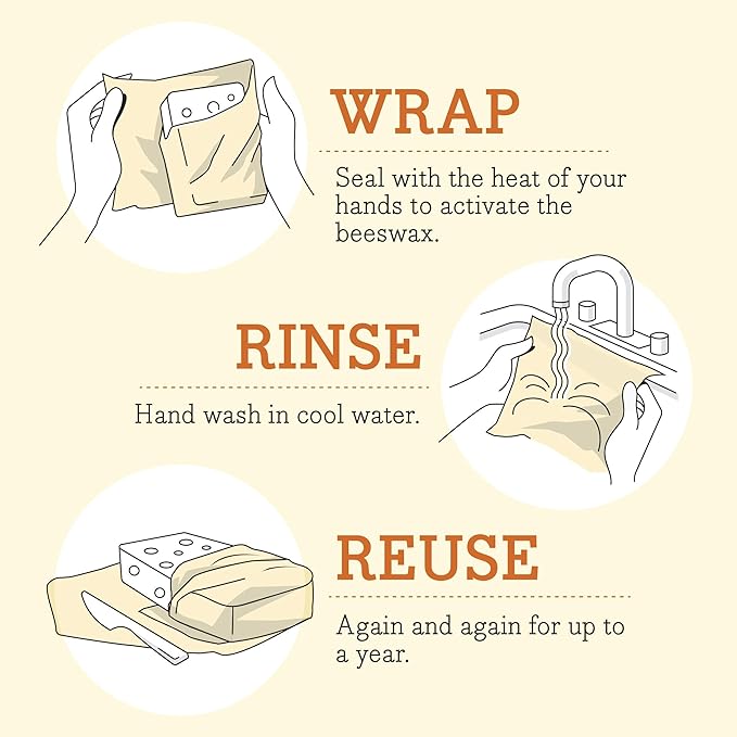 Bee's Wrap Vegan Beeswax Wraps for Food - Vegan Meadow Magic 3 Pack (S, M, L) Made in USA Reusable & Organic Food Wraps, Sandwich Wrap & Bowl Covers - Eco Alternative to Aluminum Foil & Plastic Wrap