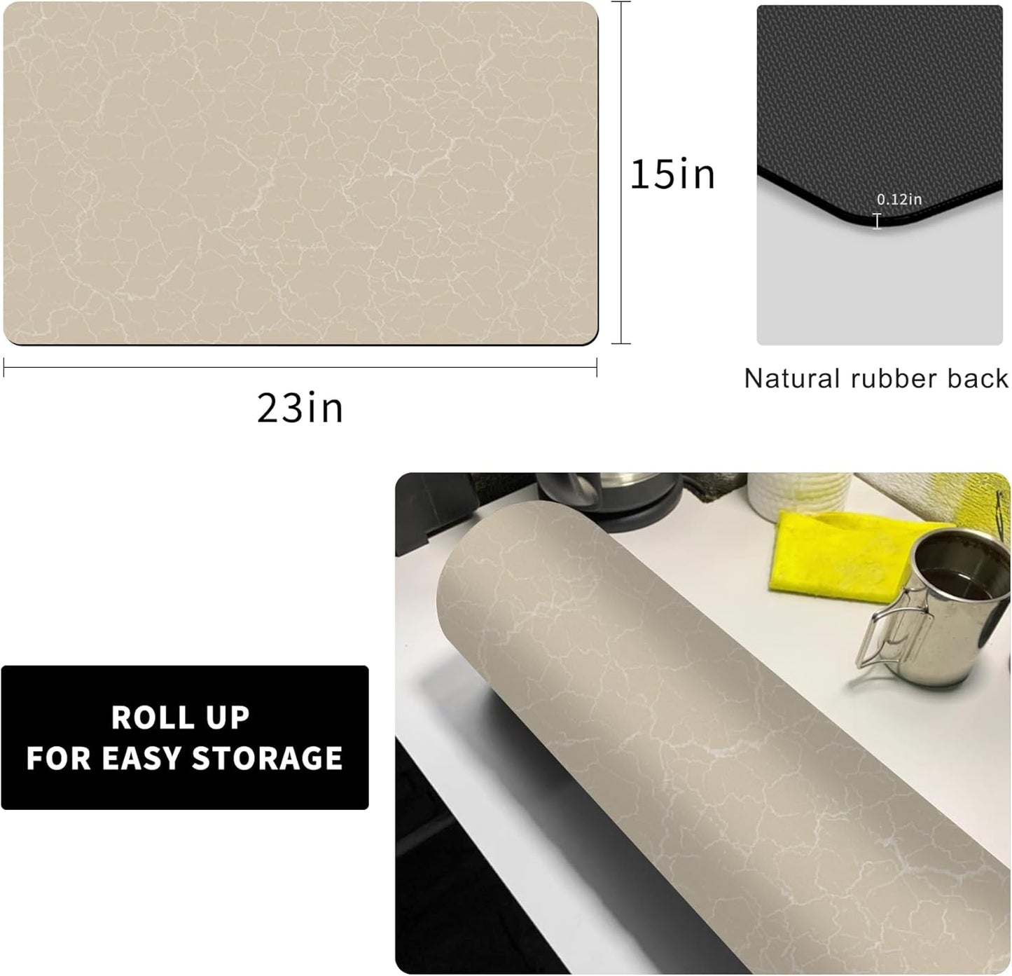 Golener Coffee Bar Mat,Under Coffee Maker Mat,23"x15"Coffee Tray Mat Under Coffee Machine,Rubber Coffee Maker Mat,Under Appliance Mats,Silicone Hot Mat for Coffee Machine,Dish Drying Mat, Marble Beige