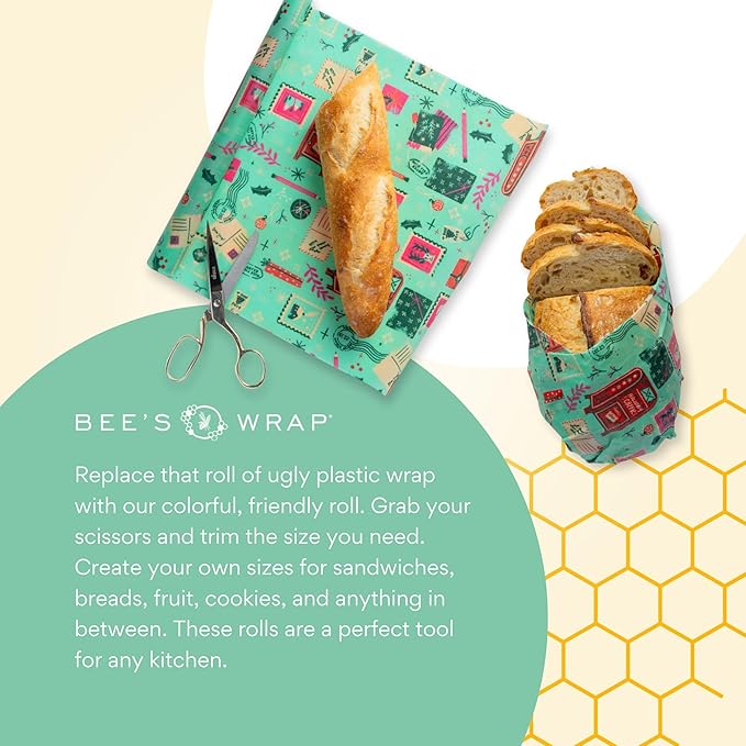 Bee's Wrap Beeswax Wraps for Food - Seasons Greetings Cut to Size Wax Paper Roll - Made in USA Reusable Waxed Paper & Bowl Covers - Organic & Eco-Friendly Alternative to Aluminum Foil & Plastic Wrap