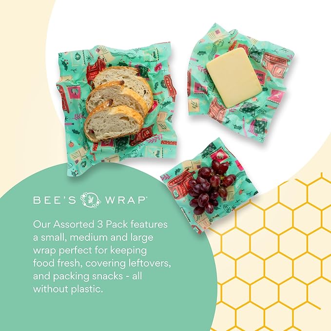 Bee's Wrap Beeswax Wraps for Food - Seasons Greetings 3 Pack (S, M, L) Made in USA Reusable & Organic Food Wraps, Sandwich Wrap & Bowl Covers - Eco-Friendly Alternative to Aluminum Foil & Plastic Wrap
