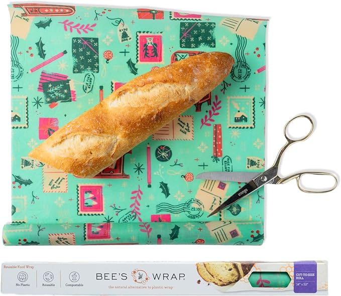 Bee's Wrap Beeswax Wraps for Food - Seasons Greetings Cut to Size Wax Paper Roll - Made in USA Reusable Waxed Paper & Bowl Covers - Organic & Eco-Friendly Alternative to Aluminum Foil & Plastic Wrap