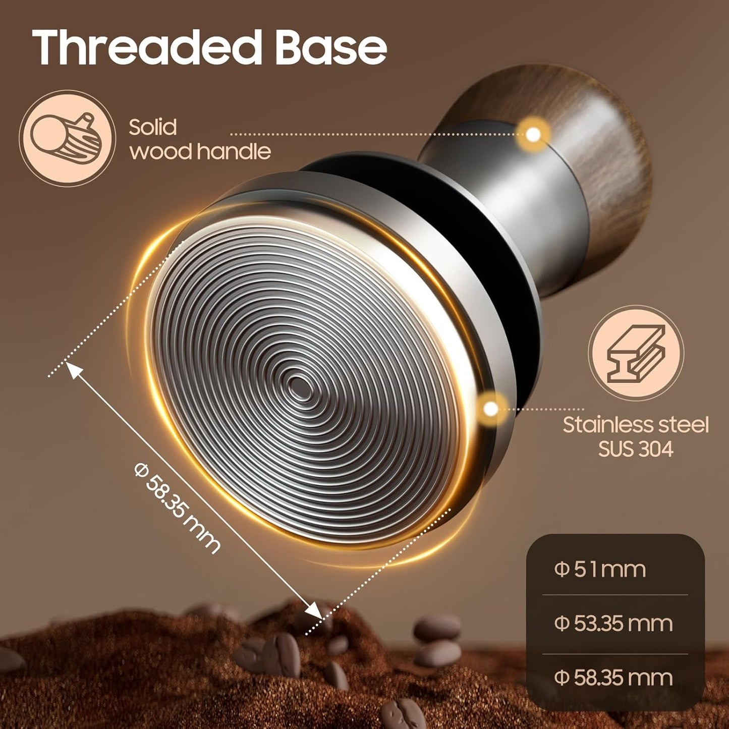 MHW-3BOMBER 58mm Espresso Tamper - 3 Spring Loaded Coffee Tamper with 15lb / 30lbs Replacement Springs - Barista Calibrated Tamper with Sound Feedback - Compatible with 58mm Portafilter T6172T-OS