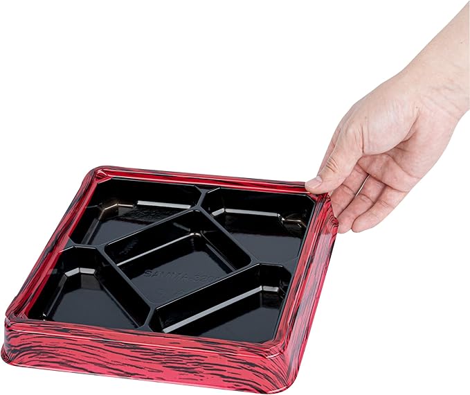 Restaurantware Bento Tek 18.6 Ounce Meal Prep Containers, 100 Disposable To Go Food Boxes - Lids Sold Separately, 5 Compartments, Red And Black Plastic Bento Lunch Boxes, Freezable, For Take Out