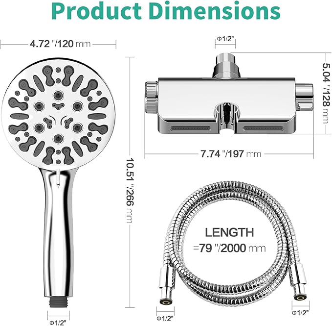 Filtered Shower Head with Handheld Combo, Hard Water Filter Shower Head with 9 Shower Modes, Dual Shower Heads High Pressure, Shower Filters to Remove Chlorine and Fluoride (Chrome)