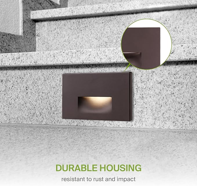 ASD LED Recessed Step Light Fixture, Outdoor & Indoor Tread Lighting | 3CCT, Dimmable, Waterproof, ETL Listed | 3W 120LM 3000K-5000K 120V | Staircase Hardwired Illumination | Dark Bronze, 12 Pack
