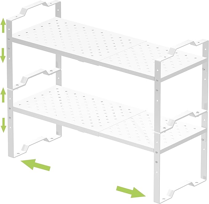 Expandable Shelf for Cabinet Organizer Adjustable Stackable Spice Rack at Kitchen and Bathroom More,2 Packs/White, Medium