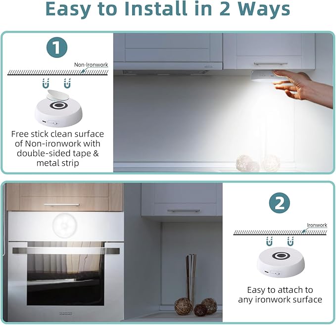 Wireless Motion Sensor Puck Step Lights with Charging Station, 3 Colors USB Rechargeable LED Closet Light with Remote, Dimmable Under Cabinet Lighting with Remote Control, Stick-on Lights (4 Pack)
