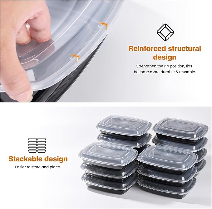 Glotoch Meal Prep Containers Reusable, 50Pack 32oz Plastic Food Prep Storage Containers with Lids,BPA Free,Microwave, Dishwasher Safe Disposable To Go Containers for Meal Plan,Single Compartment