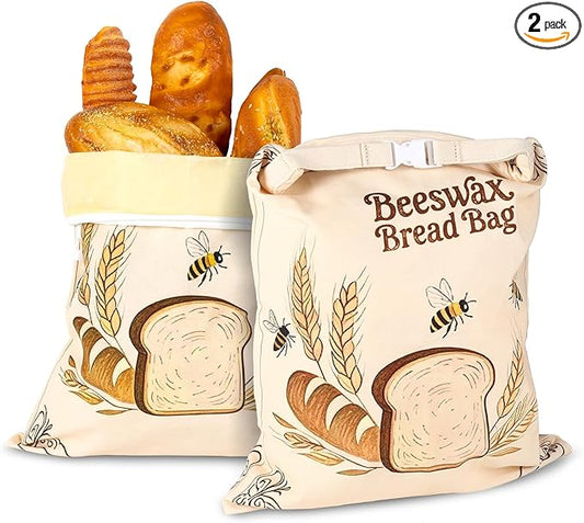 2 Pack Reusable Beeswax Bread Bags for Sourdough, 17inx13in Bread Bags for Homemade Bread, XL Natural Beewax Lined Bread Bag, Freezer Friendly Freshness Preservation for Food Storage