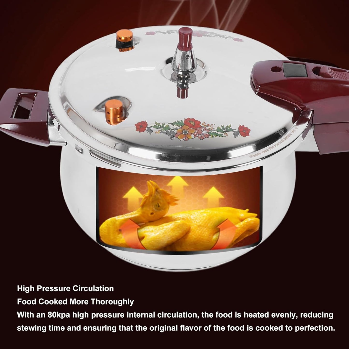 Stainless Steel Pressure Cooker 80KPA, Cookware Pressure Canner Rice Cooker with Safety Valve Devices, Compatible with Gas & Induction Cooker (6L)