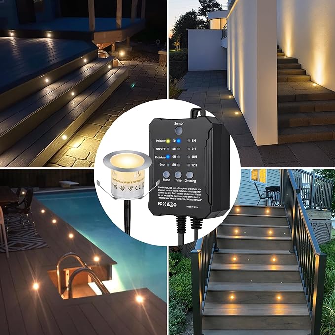 Dimmable LED Deck Lights With Timer and Photocell Sensor, 20 Pack Recessed Light Kits, IP67 Waterproof Outdoor Smart Lighting for Garden, Yard, Patio, Step, Floor Decoration