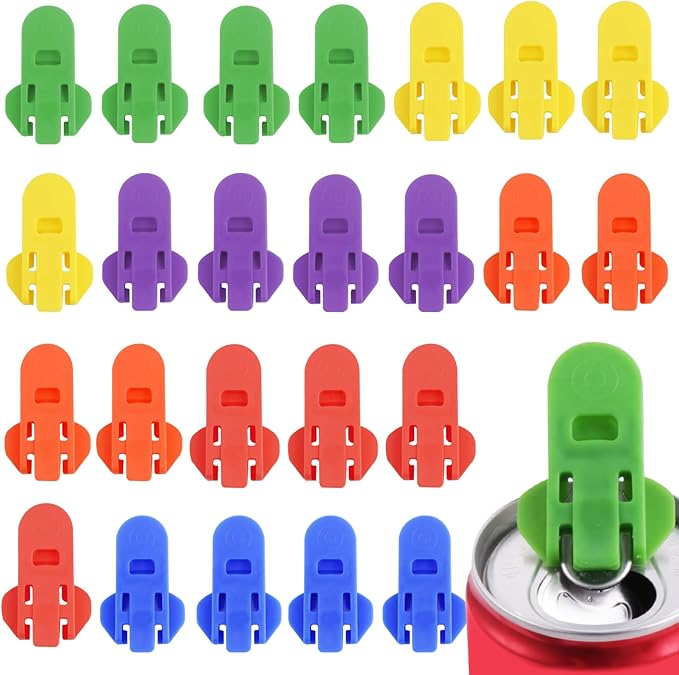 24 Pieces Drink Shield and Soda Protector, Easy Soda Beer Can Opener Beverage Barricade Protects, Plastic Tab Can Cover Can Openers for Pop, Coke, Beer, Soda, Aluminum Beverage