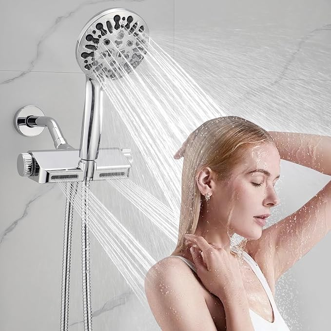 Filtered Shower Head with Handheld Combo, Hard Water Filter Shower Head with 9 Shower Modes, Dual Shower Heads High Pressure, Shower Filters to Remove Chlorine and Fluoride (Chrome)