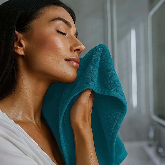 RIVERSIDE 24 Pack Washcloths Set - 100% Cotton [12x12 Inches] - Soft, Quick-Dry & Highly Absorbent Face Towels - Perfect for Bathroom, Gym, Hotel, Spa & Travel - Teal