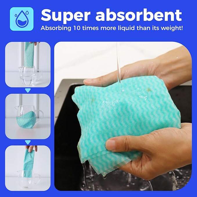 Reusable Cleaning Towels Handi Wipes Reusable Cloths Disposabel Dish Cloths Dish Towels Dry Handy Wipes Big Durable Absoebent 40 Count, Green