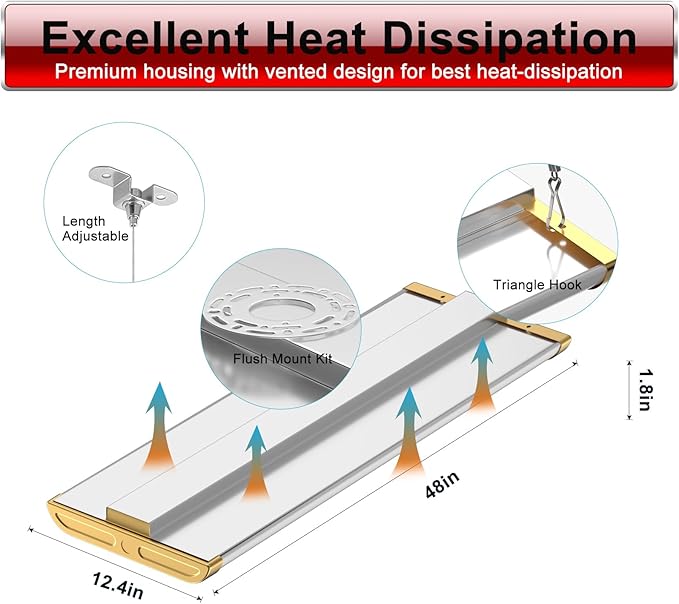 Lightdot 4FT LED High Bay Shop Lights, Gold 100-277V 【Driver Equipped】 265W 37100LM [Eqv.1000W MH] 5000K Large Coverage Linear 2x4 High Bay LED Fixtures for Warehouse Garage -ETL Listed, 4Pack