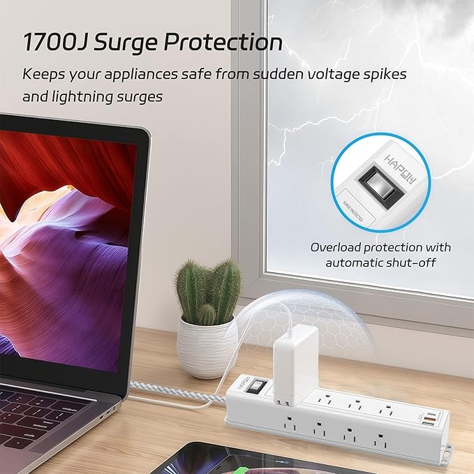 Surge Protector Power Strip 10 FT Extension Cord with Multiple Outlets - 12 Widely AC Outlets and 3 USB Ports, Flat Plug, Wall Mount Outlet Extender with 1700J Overload Protection, ETL Listed