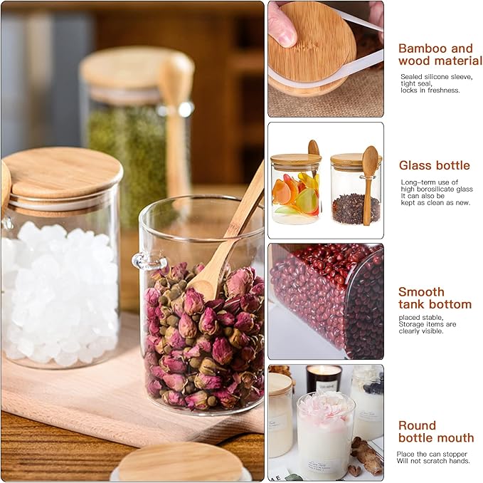 2-Pack 18.2 oz Overnight Oats Containers with Lids,Sealed Borosilicate Glass Jars with Bamboo Lid and Spoon,Clear Food Storage Jar for Kitchen,Candy, Spices, Coffee Beans,Cookies, Salad,Oats, Flour