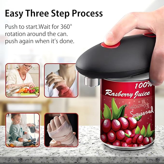 Electric Can Opener,Automatic Can Opener,Can Openers For Seniors,One Touch Automatic Operation,Magnetic Lid Holder & Smooth Edge Cutting,Works with All Standard Cans,Black