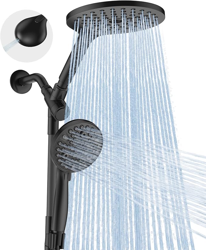 MakeFit Dual Handheld Shower Head Combo, 2-in-1 Rain Shower Heads System 8 Inch Rainfall Shower Head and 10 Modes High Pressure Hand Held Showerhead with Built-in Power Wash
