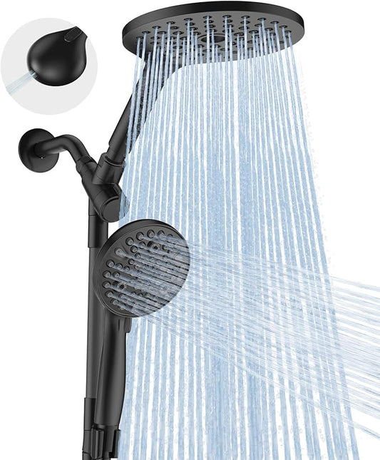 MakeFit Dual Handheld Shower Head Combo, 2-in-1 Rain Shower Heads System 8 Inch Rainfall Shower Head and 10 Modes High Pressure Hand Held Showerhead with Built-in Power Wash