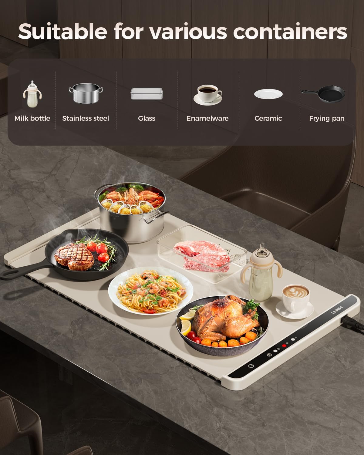 Warming Mat for Food,Food Warming Mat,Electric Warming Tray for Buffets Party and Home Daily Use,Heating Fastly in 10s,Portable Design,Timed Function for Your Family.