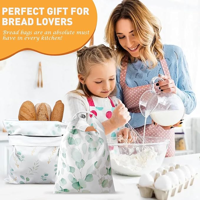 4 Pcs Bread Bags for Homemade Bread 17" x12" Reusable Sourdough Storage Bags with Foodgrade TPU Lining Food Wraps to Keeping Fresh Loaf Fresh Freezer Baker Baking Supplies (Green)