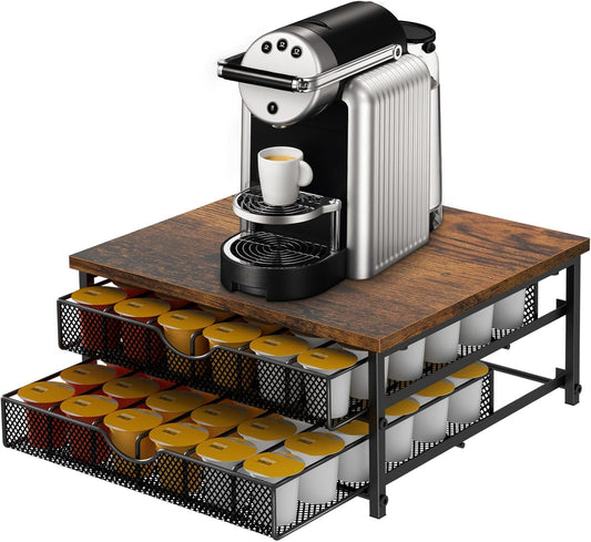 Coffee Pod Drawer Holder Capsule Storage Organizer 2 Tier Coffee Pods Holder With Sliding Baskets for 72 Capacity K Pod, Suit for Home Office Cafe Counter (Black)