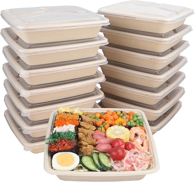 40 oz Square Disposable bowls with lids,Sugarcane Fibers Bowls take away food containers Plant Fibers Freezer Safe 25 Pack