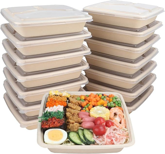 40 oz Square Disposable bowls with lids,Sugarcane Fibers Bowls take away food containers Plant Fibers Freezer Safe 25 Pack