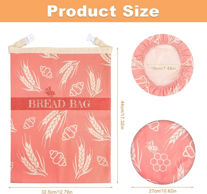 Beeswax Bread Bags with 10'' Reusable Bowl Covers for Homemade Bread, Extra Large Reusable Beeswax Bags Set for Storage Sourdough,Large Capacity Breads Storage Bag to Keep Fresh (Pink, 1 Pack)