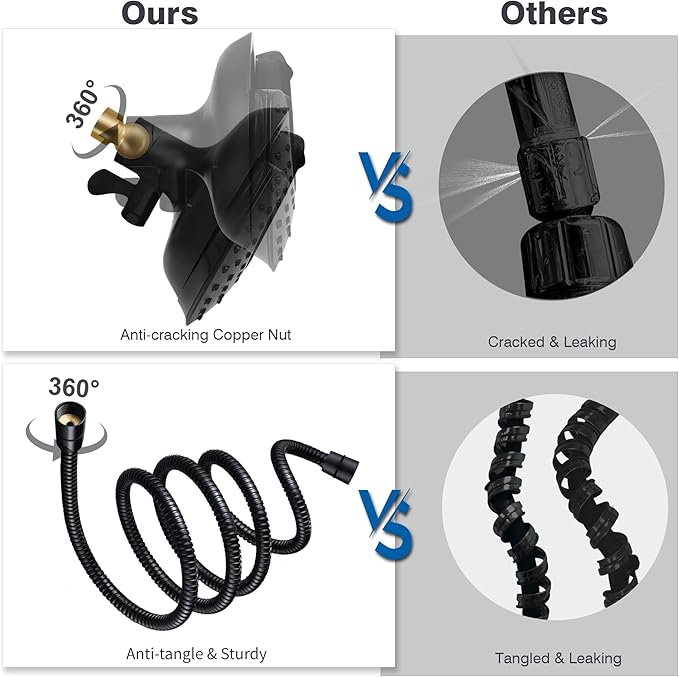Shower Heads with Handheld Spray Combo: 7.2" Rain Shower Head & Handheld Shower Head 2-IN-1 Shower Head with 60" Hose (BLACK), Shower Trim Systems
