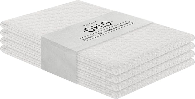 White Waffle Kitchen Towels, 16x26 Inches, 100% Cotton, Soft, Absorbent, Quick Drying, Reusable, and Machine Washable, Ideal for Drying Dishes, Cleaning, Multipurpose Towels, 4 Pack