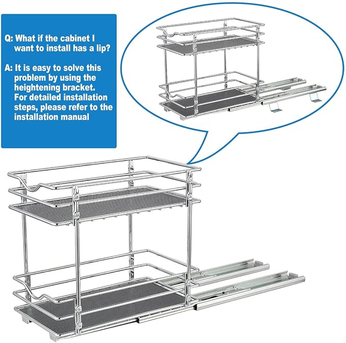 OCG 2 Tier Pull Out Spice Rack Organizer（8.3" W x 10.4" D） for Cabinet, Slide Out Seasoning Organizer Fits Spices, Sauces, Cans etc