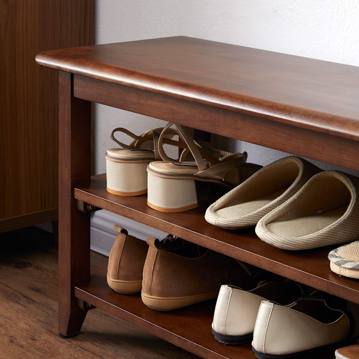 XKZG Storage Bench Wooden Shoe Rack Bench Rustic Solid Wood Entryway Bench (Brown,23.6")