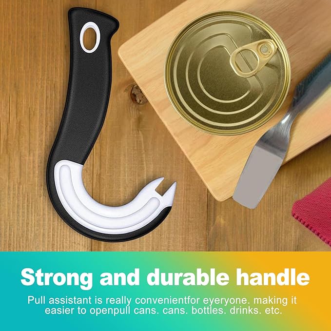 2 Pack Ring Pull Can Opener & Pull Tab Tool, Kitchen Gadget & Arthritis Aid for Weak Hands & Seniors, Easy Opener for Soda, Soup, Pet Food Cans, Protects Fingernails