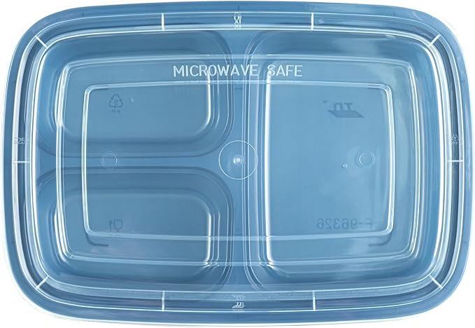 Restaurantware Asporto 26 Ounce Compartment Take Out Boxes, 100 Microwavable Meal Prep Containers - 3 Compartments, With Clear Plastic Lids, Midnight Blue Plastic Food Containers, Do Not Contain BPA
