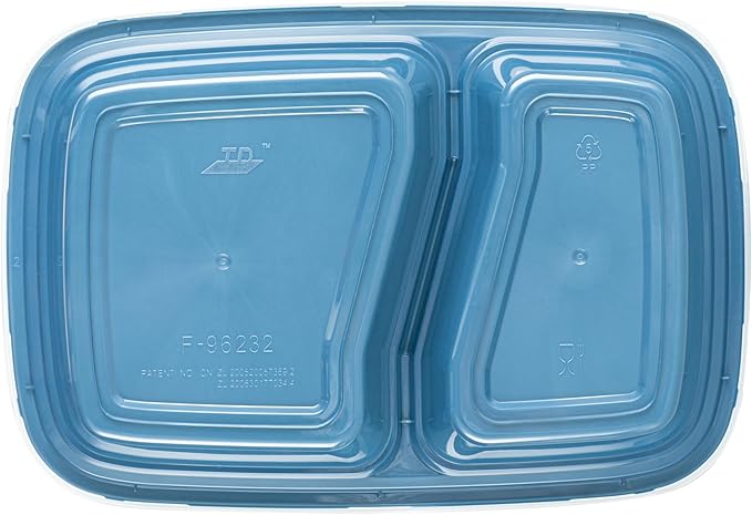 Restaurantware-Asporto 26 Ounce Compartment Take Out Boxes, 100 Microwavable Meal Prep Containers - 2 Compartments, With Clear Plastic Lids, Midnight Blue Plastic Food Containers, Do Not Contain BPA