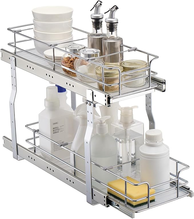VEVOR Pull Out Cabinet Organizer, 8.5"W x 21"D Heavy Duty Slide Out Pantry Shelves, Chrome-Plated Steel Roll Out Drawers, Sliding Drawer Storage for Home, Inside Kitchen Cabinet, Bathroom, Under Sink