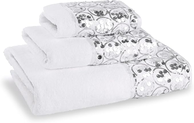 Zahari Home Sinatra Modern Bathroom Towel Set - 3 Piece Luxury Contemporary Decor Bling White Bath Towel Sets Soft, Plush and Highly Absorbent