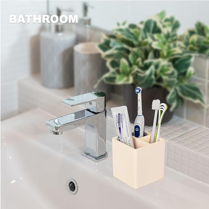 Diatomite Toothbrush Holders for Bathrooms, Electric Toothbrush and Toothpaste Holder 3 Slots Tooth Brush Organizer for Bathroom Countertop, Shower, Vanity - Yellow