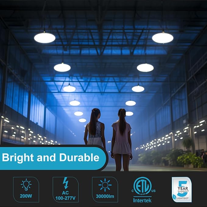 Lightdot 200W LED High Bay Light 30000lm (Eqv.800W MH/HPS) UFO High Bay Shop Light AC100-277V ETL Listed High Bay Lighting for Warehouse/Barn -10 Pack