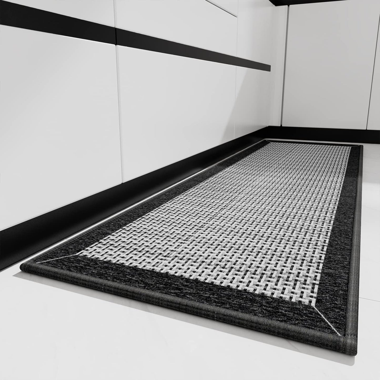 PADOOR Kitchen Mats for Floor, Kitchen Rugs Non Slip Washable, Rubber Backed Kitchen Runner Super Absorbent Kitchen Floor Mat Sink Rug, 17”x24” Black